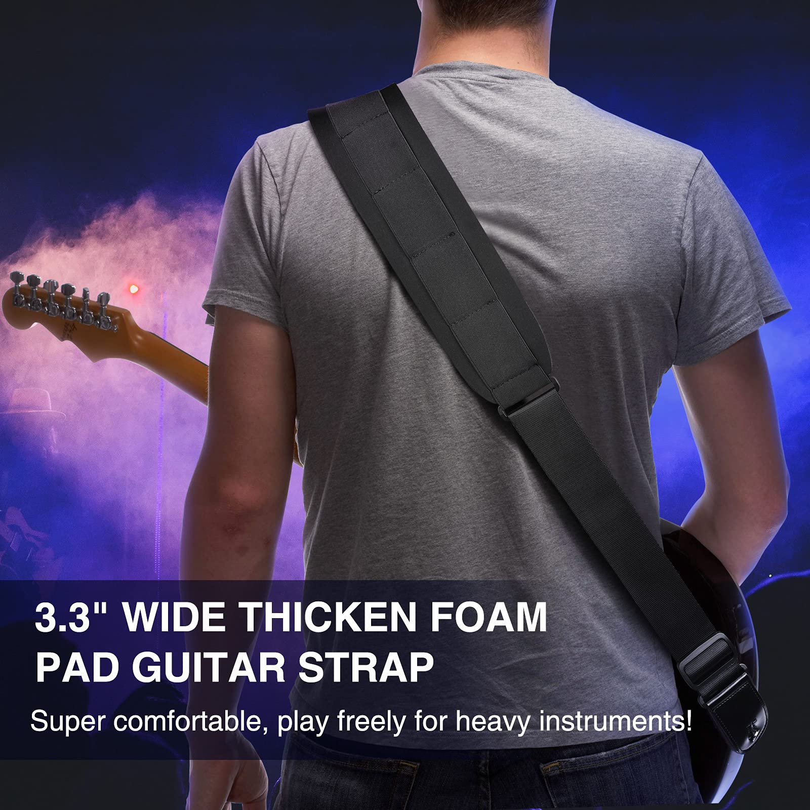 LEKATO 3,3 "large sangle de guitare avec bandoulière rembourrée en éponge épaisse sangle acoustique électrique longueur réglable de 42" à 58"