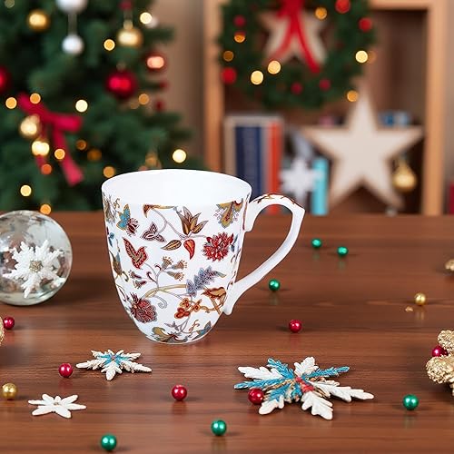 Miniatura 4 de Taza de café floral de porcelana de hueso de 14 onzas con asa, elegante taza de café, té, regalos de cumpleaños de Navidad para mujeres, hombres,