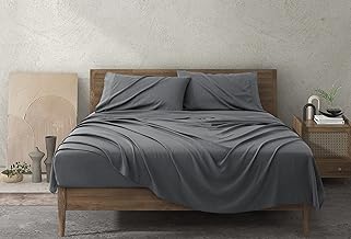 COMFLIVE Bamboo Sheets Queen Size Bed Sheet Set - 100% Viscose from Bamboo 4 Piece Silky Sheets - Breathable Cooling Sheets for Hot Sleepers - Soft Queen Size Sheets with 16" Deep Pocket, Dark Grey