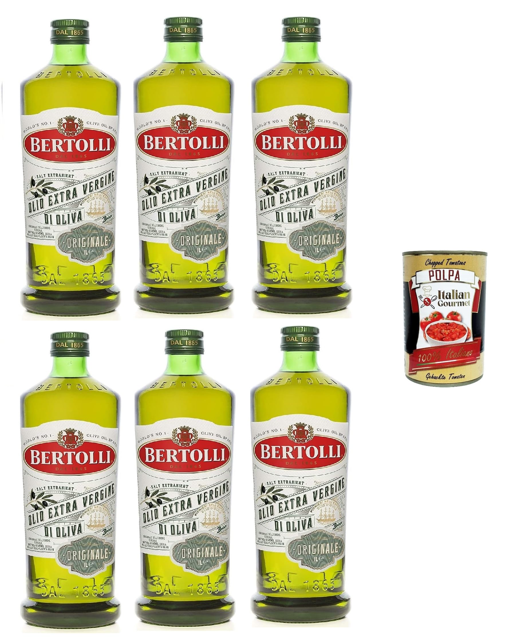 Italian Gourmet olio extravergine di oliva Natives Olivenöl Extra 6 x 1L | Sapore mediterraneo, praktische Familienpackung zur Küche mit Gemüse, Brot und, Gesamtnettogewicht 6 L + Kostenlos Polpa 400g