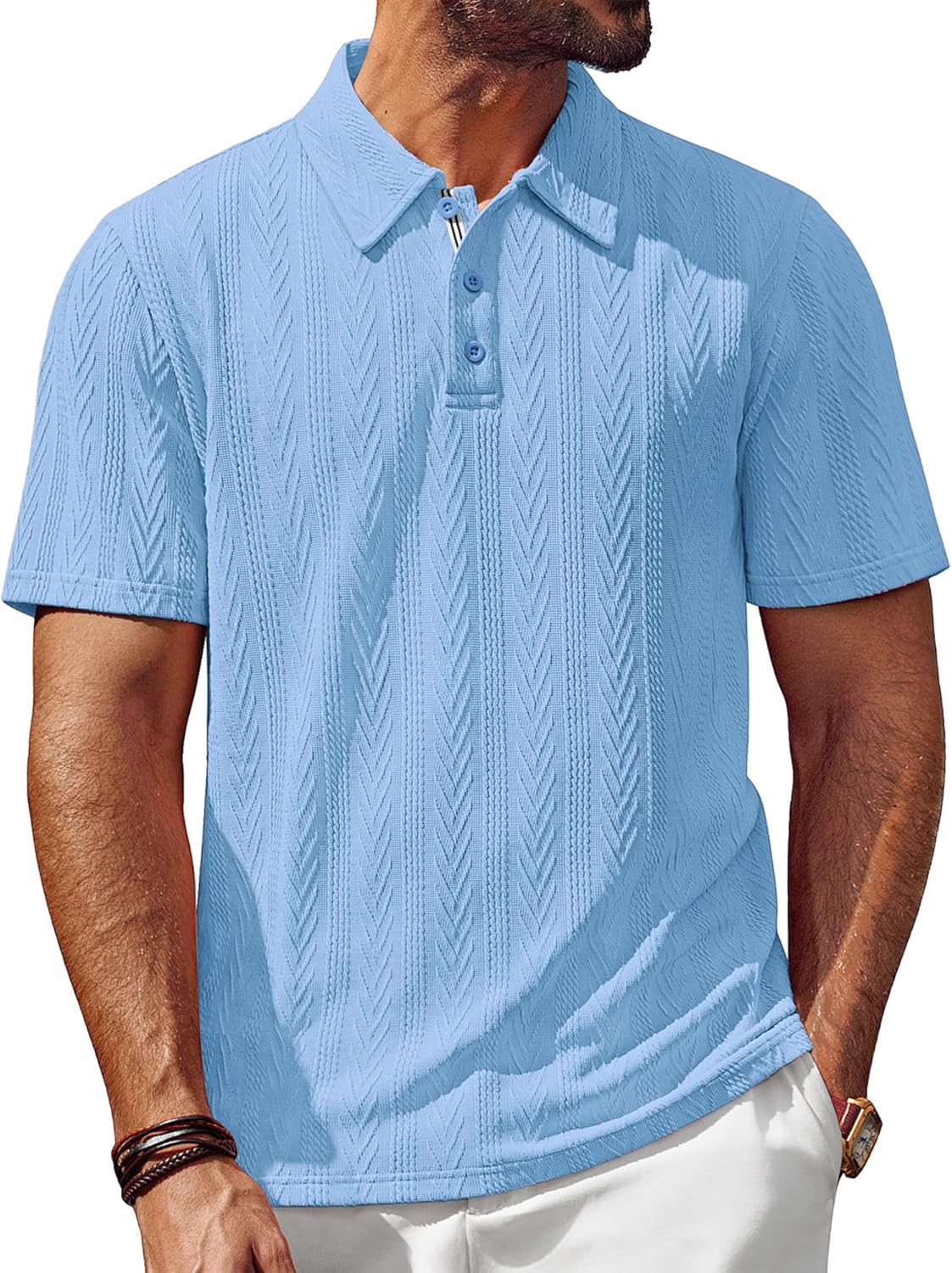 PJ PAUL JONES Mens Polo Shirts Short Sleeve Casual Textured Knit Polo Shirt for Men Golf Collared