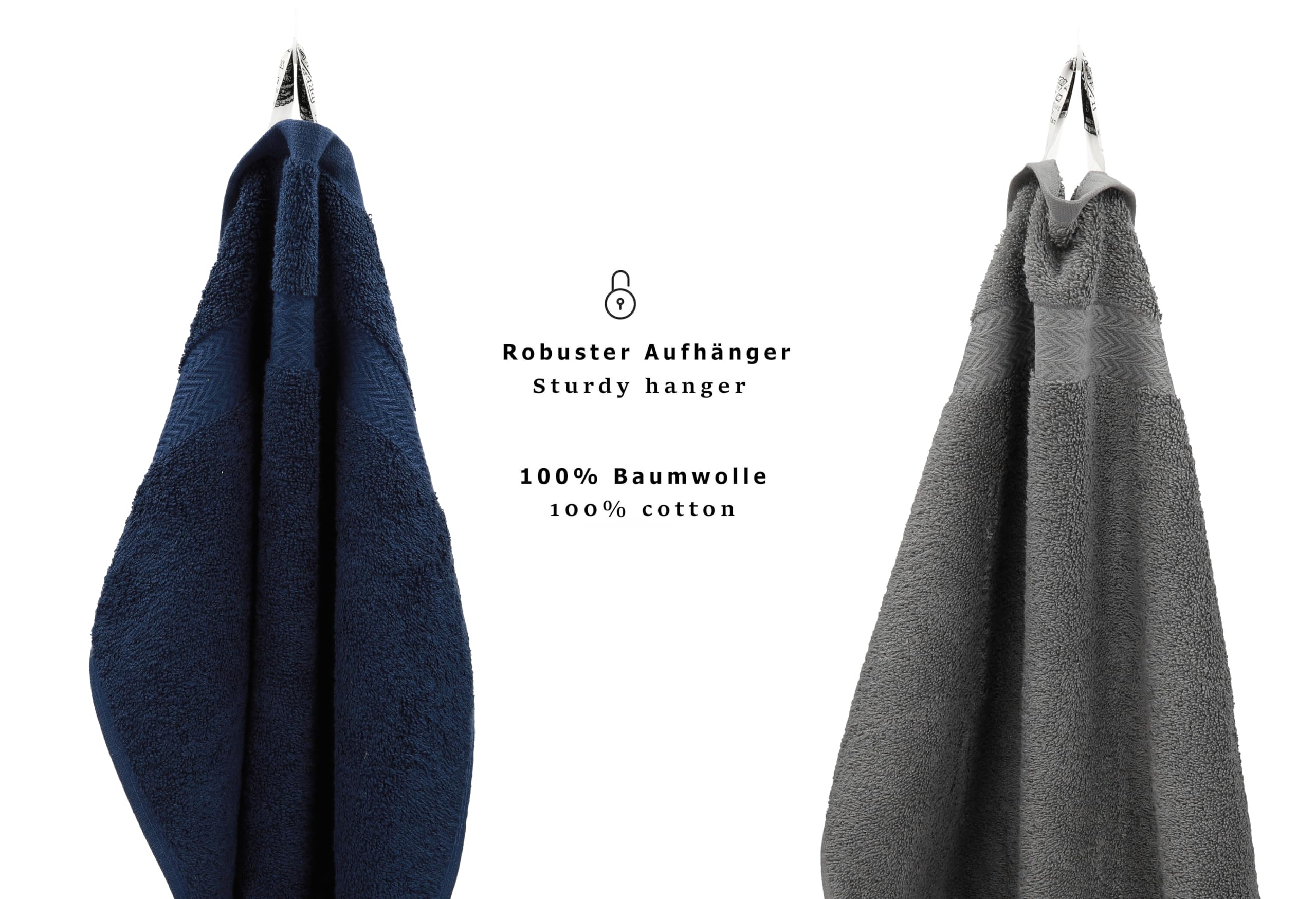 Betz Juego de 10 Toallas Classic 100% algodón 2 Toallas de baño 4 Toallas de Lavabo 2 Toallas de tocador 2 Toallas faciales Color Azul Oscuro y Gris Antracita