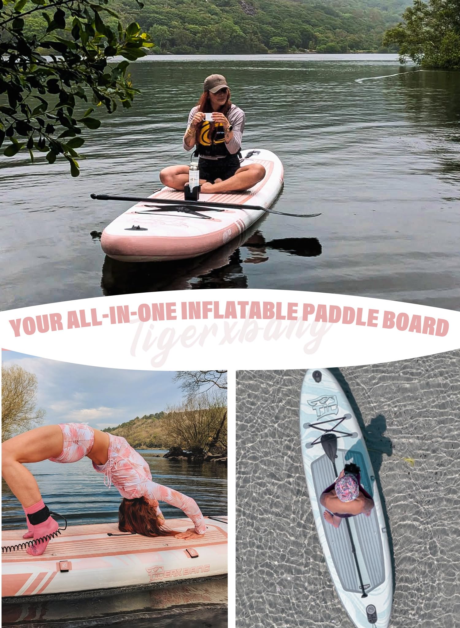 TIGERXBANG Tabla Paddle Surf Hinchable con Accesorios Premium Tabla Sup Padel Surf Stand Up Padding Board para Adultos/Niños Sup