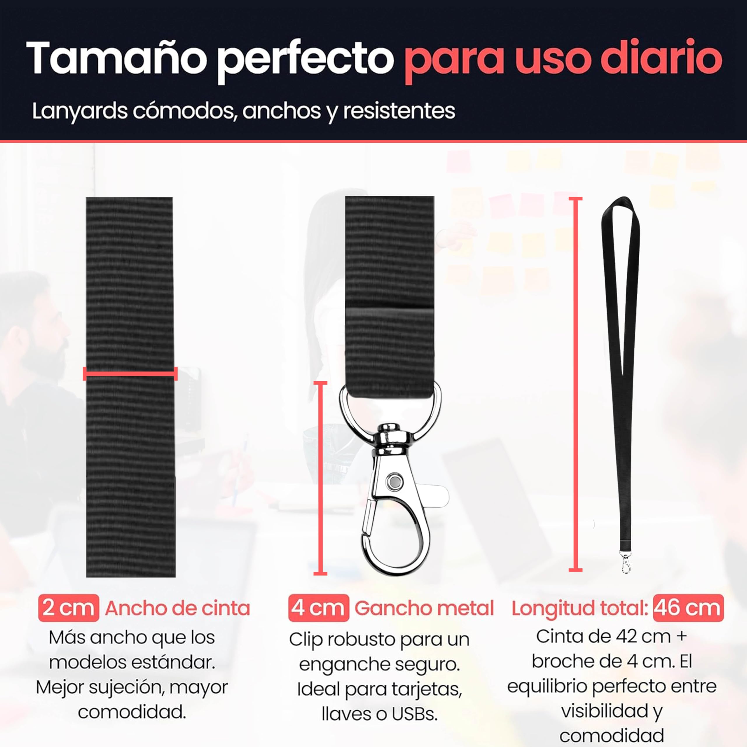 Pack Lanyards Colores Gancho Metálico - Lote Lanyard Colores Polyester 2cm Ancho y 46cm Largo para Cuello - Llaves - Tarjetas Identificativas - Pendrive
