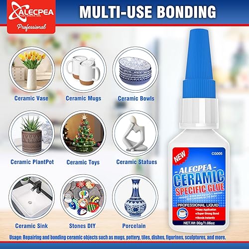 Miniatura 6 de ALECPEA Pegamento de cerámica de 1.06 oz para reparación de porcelana y cerámica, adhesivo impermeable de ajuste rápido para porcelana, cerámica,