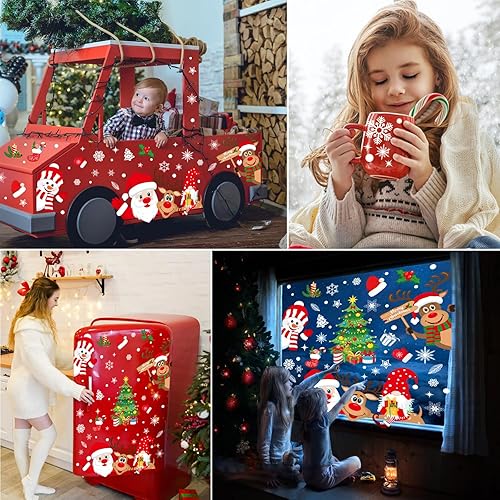 Miniatura 4 de Calcomanías blancas para ventana de Navidad, 9 hojas, 240 unidades, calcomanías reutilizables de doble cara impresas autoadhesivas para decoración
