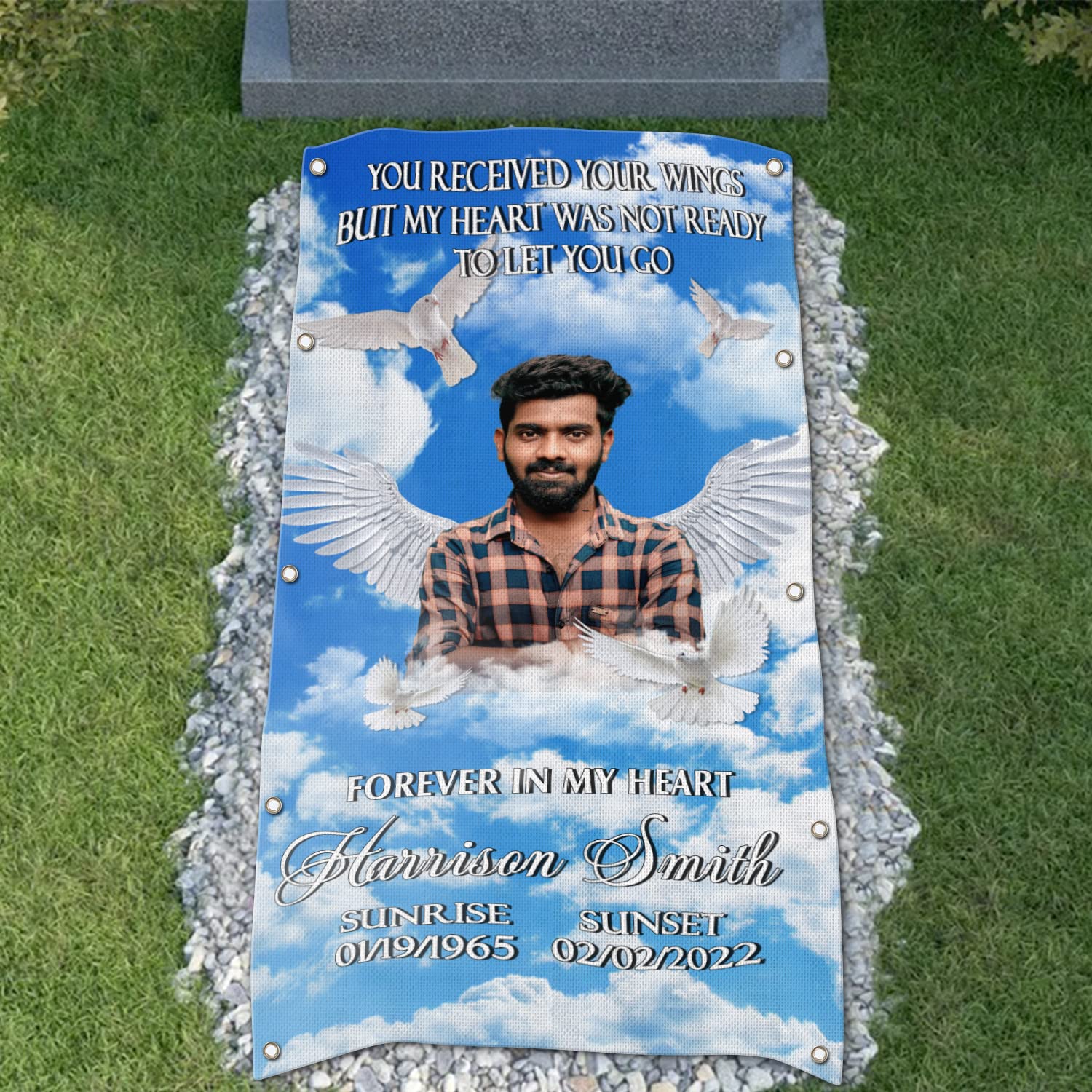 44memory Custom Memorial Grave Photo Name Blanket, Personalized Funeral Blanket for Loss of Loved Ones in Heaven B03, 1x3ft