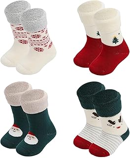 Baby Christmas socks 4 Pack 3-6 -12-18-24 months for boy girl babies Infant cotton fuzzy sock Gifts
