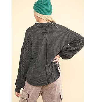 Women's Wide Neck Band Oversized Comfy Soft Two Tone Double