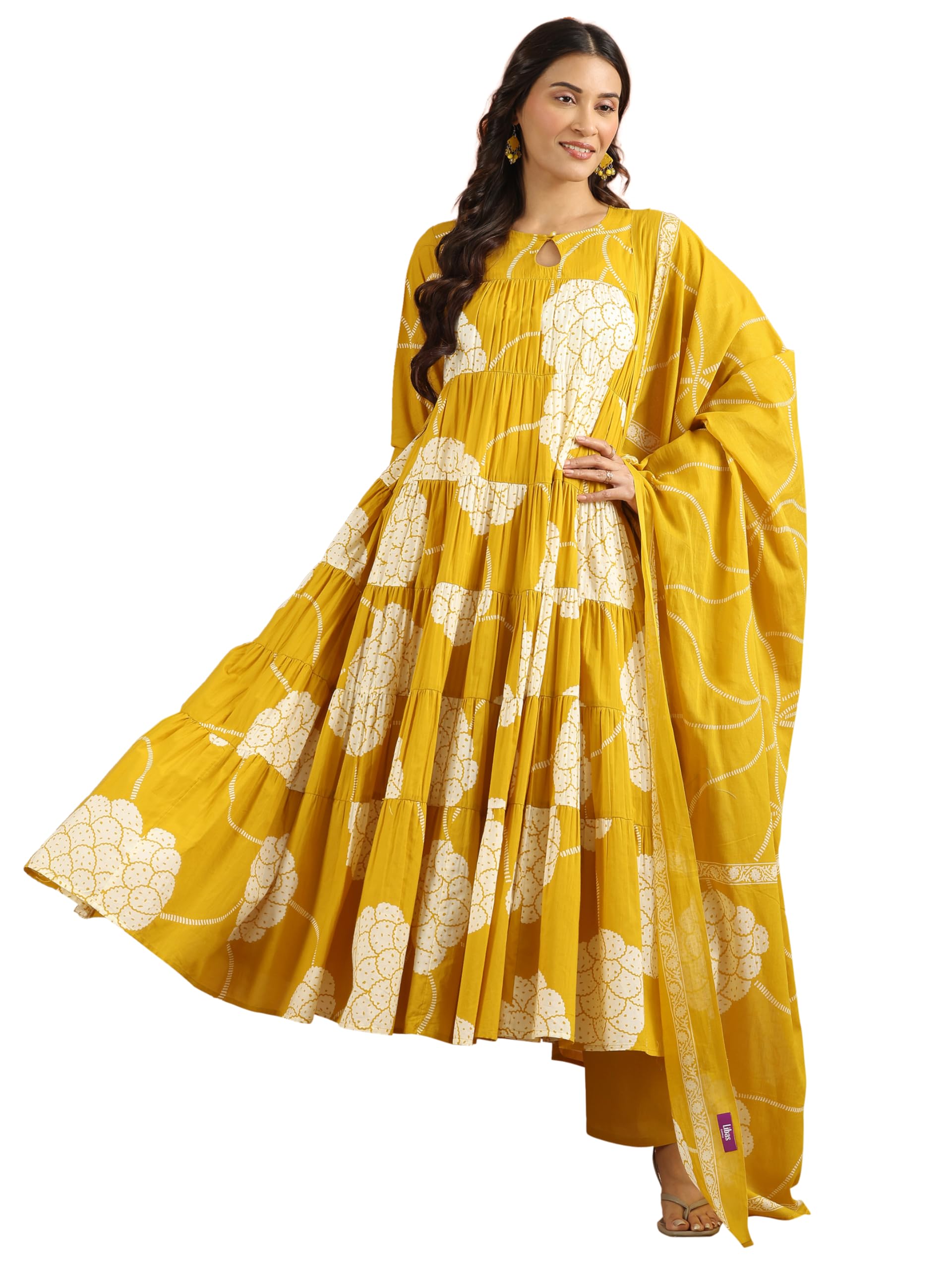 libas Mustard Printed Cotton Blend Anarkali Kurta set for Women | ethnic wear | bridal suit | occasion wear-picture-33