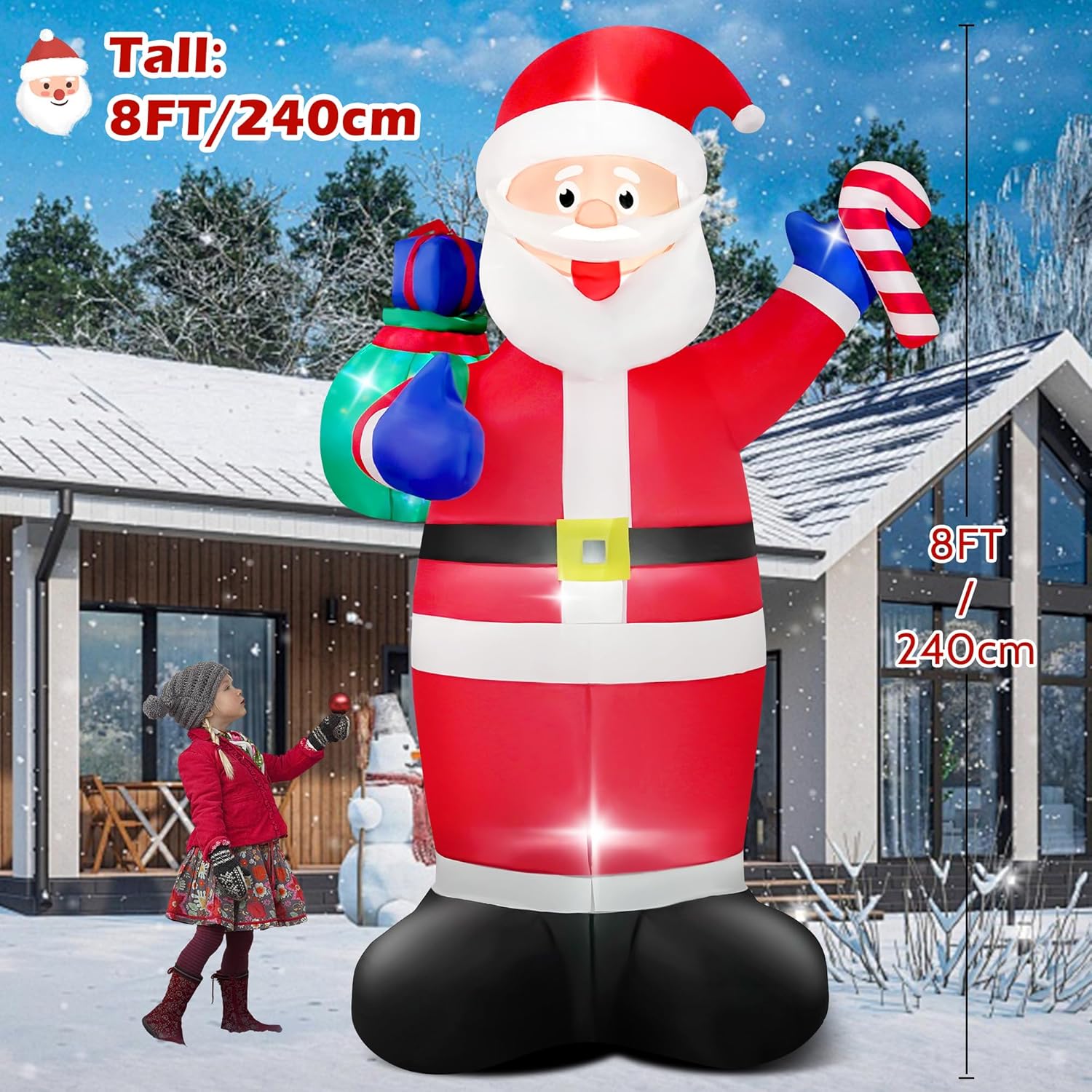 Giant Christmas Inflatable Santa Claus Outdoor, 8 FT Christmas Blow Ups Yard Decorations, Inflatable Santa with Flashing Gift Bag, Build in LED Lights Xmas Decorations for Party Garden Lawn Decor - Image 2