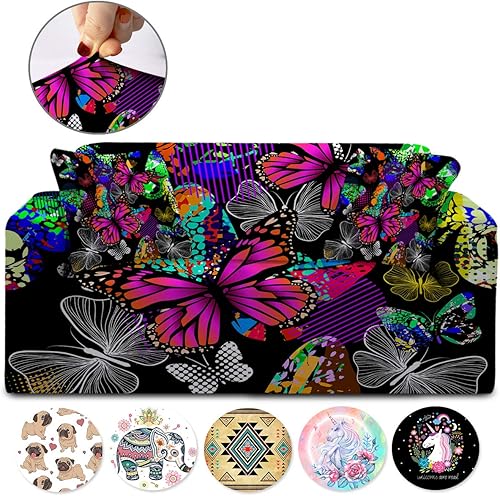 Miniatura 2 de Sleepwish Flying Butterflies - Fundas elásticas para sofá de 3 cojines, funda de sofá biplaza o sillón para niñas, funda de cojín con 2 fundas de