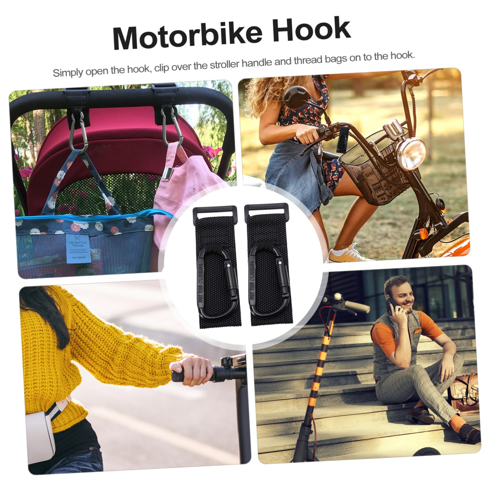 Yardwe 12 Piezas Ganchos para Carrito Colgadores Antideslizantes de Enganches Multiusos para Bolsas Cochecito Compatible con Manillares de Bicicleta y Moto Fácil Instalación