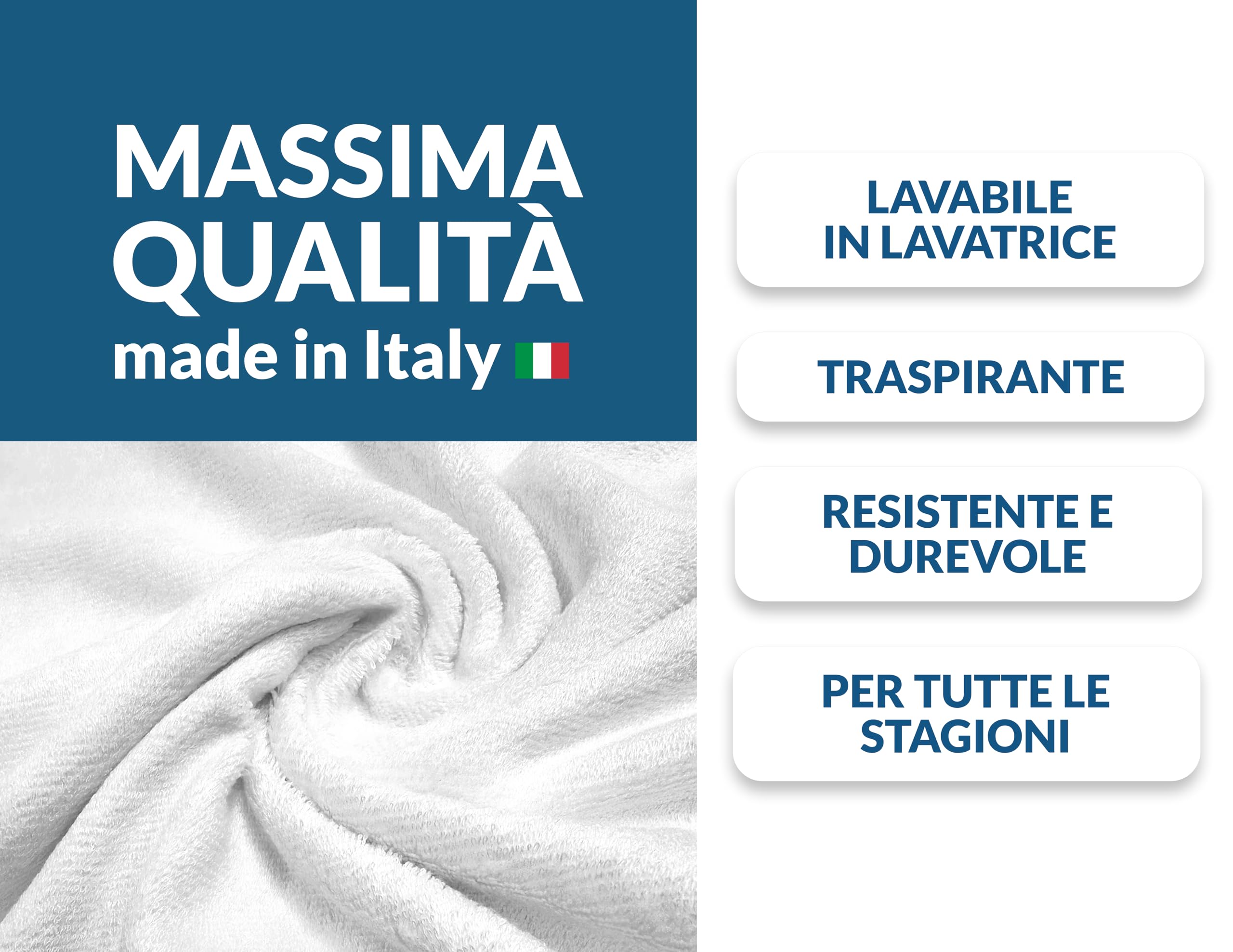 Coprimaterasso Matrimoniale 160x190 In spugna di Cotone Made in Italy Traspirante Ipoallergenico Fresco d'estate e Caldo d'inverno Con Angoli Oeko Tex adatto fino a 165x190 oppure 160x195 altezza 30cm