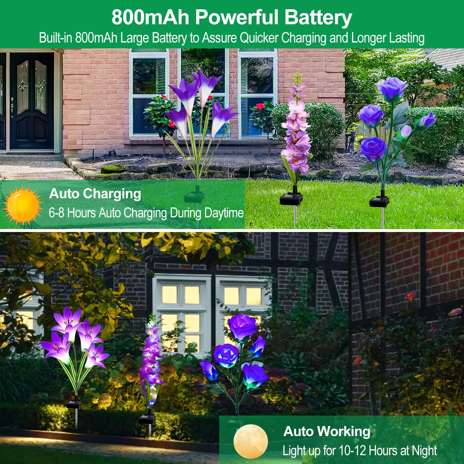 Solar Garden Lights Waterproof, 3 Pack Solar Flowers Lights