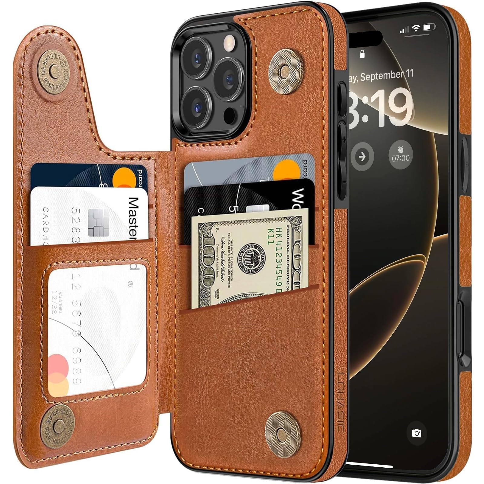 LOHASIC Wallet Case for iPhone 16 Pro, 5 Card Holder, Safe RFID Blocking, Vintage PU Leather Phone Cover, Kickstand Flip Folio Portfolio, 6.3 Inch -