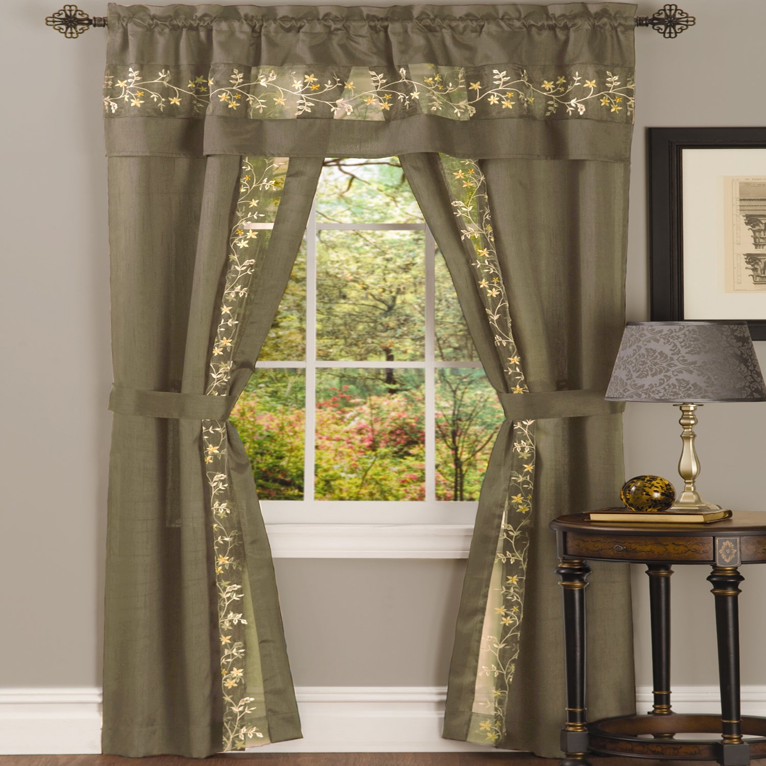 Light-Filtering Window Curtain Set - 55 Inch Width, 84 Inch Length - Fairfield Window in a Bag 5 Piece Set (Taupe) - Window Treatment Include Valance, Tiebacks & Split Panels by Achim Home Decor