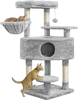 Topeakmart 46' Cat Tree Cat Tower, with Thicker Scratching Posts, Larger Plush Perch, Spacious Condo, Basket, Multi-Level Cat Condo Furniture for Indoor Cats Kitty Pet Play House