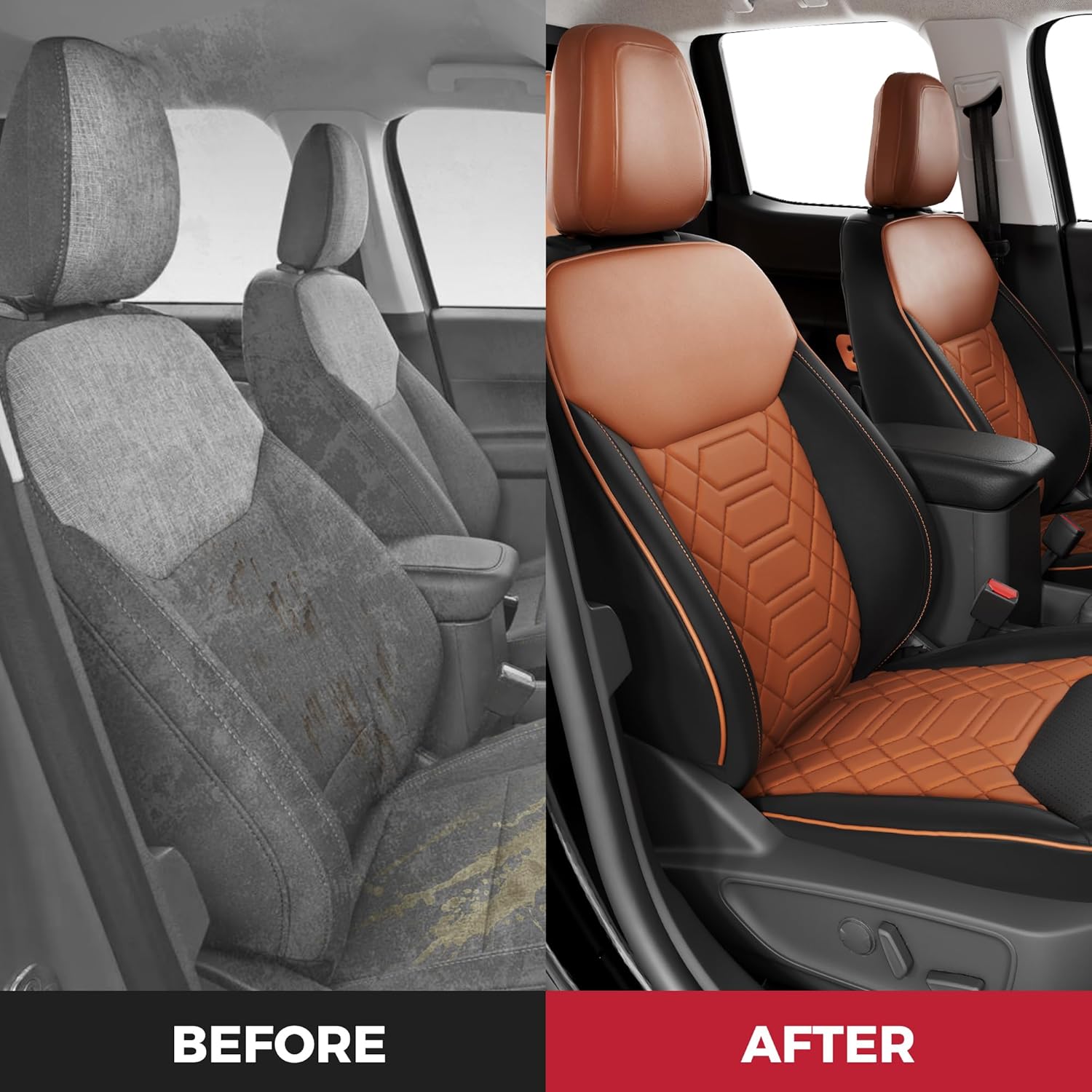 FREESOO for Ford Maverick Seat Covers 2026 2025 2024 2023 2022 XL XLT Lariat Hybrid & Gas, Faux Leather Truck Seat Covers Full Set Waterproof - Black Brown