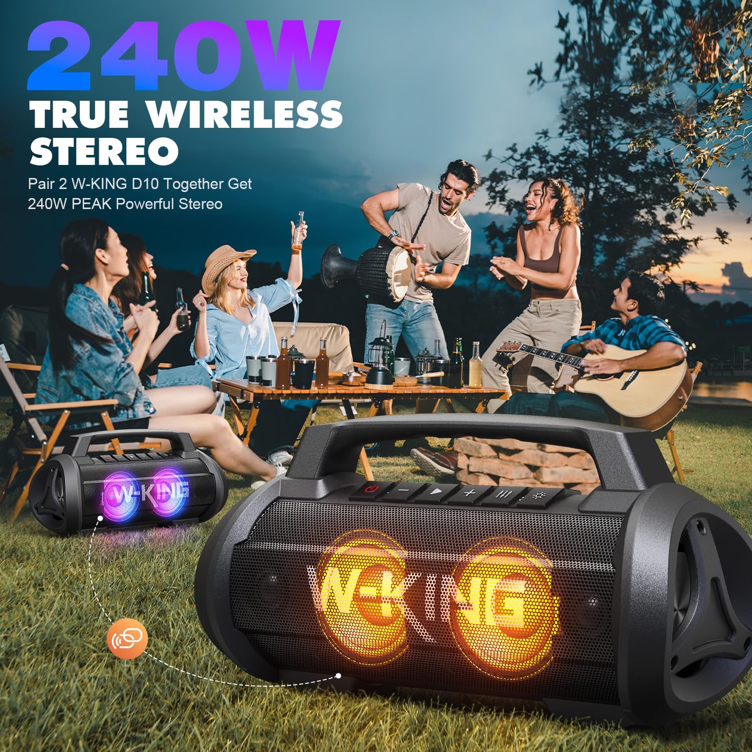 W-KING D9-1 Casse Bluetooth 100W (60W RMS) – Bassi Potenti, IPX6, 40h Autonomia, Power Bank, EQ, NFC