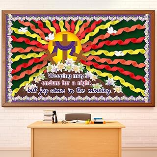 Pasimy Christian Cross Bulletin Board Set DIY Jesus Resurrection Cross Classroom Decorations Sun Rays Crepe Paper Rolls with Lily Borders for Religious Church Catholic Sunday School Supplies