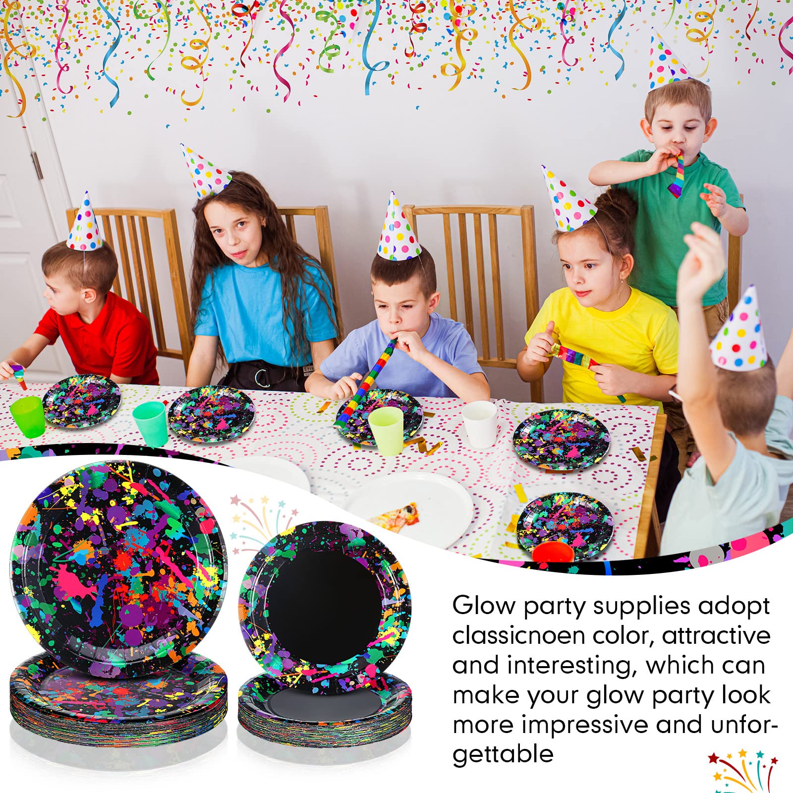 24 Stück Leuchtende Partyteller 17.8cm – Neon, Für Glow-in-the-Dark-Party, Geburtstag & Hochzeit