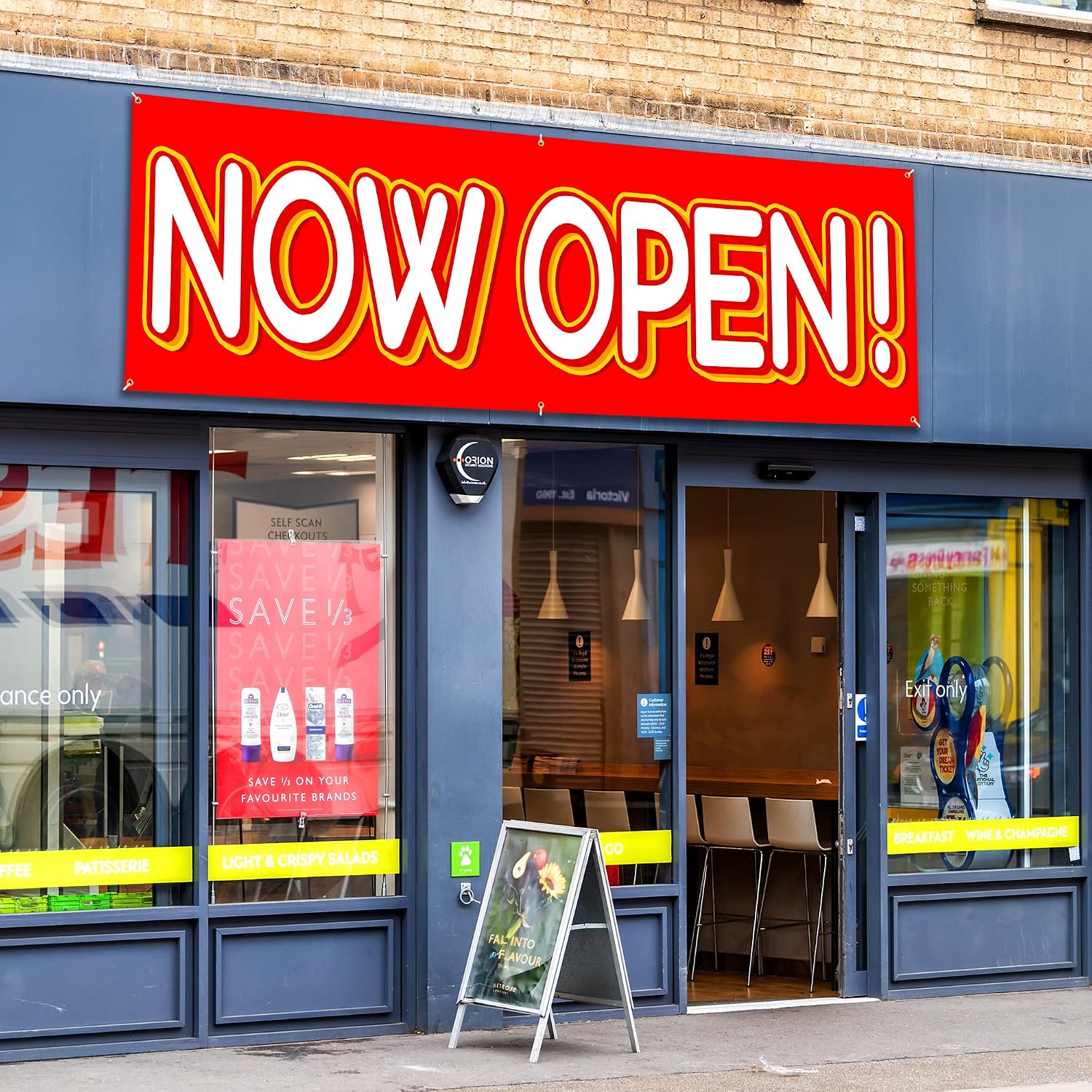 Now Open Banner Sign for Business, Large Open Flag Decorations 3x8 ft, Red and Yellow Advertising Flags, Durable Backdrop for Business New Store Opening Ceremony Decor Party Supplies, Indoor Outdoor Use