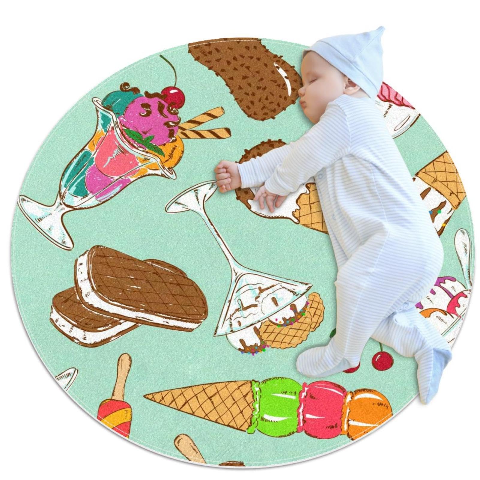 Tapis de bain antidérapant sécurité | Solution anti-glisse ronde 1m motif crème