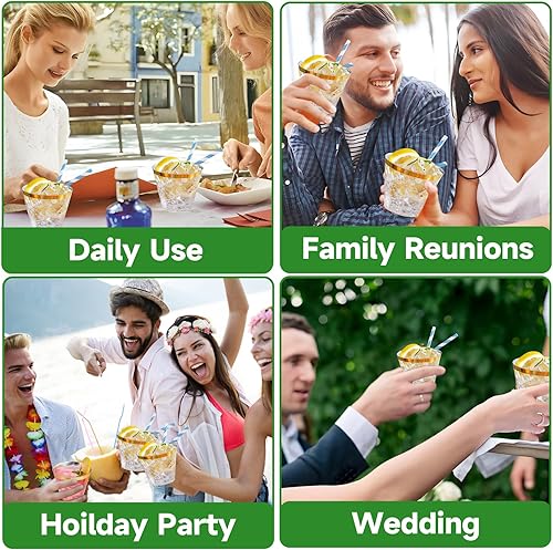 Vista 14 de I00000 200 vasos de plástico desechables plateados de 10 onzas, vasos de plástico transparente a la antigua, vasos de borde plateado, desechables