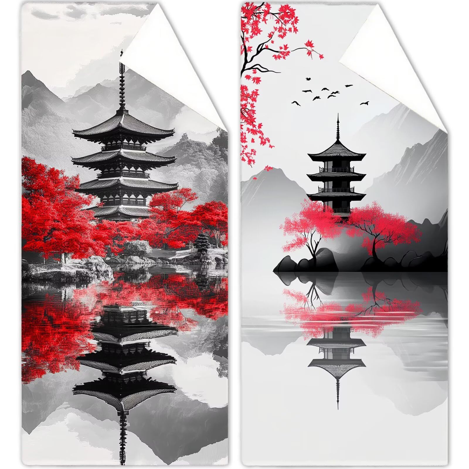 Mikrofaser Strandtuch 90x200cm, Kirschblüten Strandtuch Landschaft Saunahandtuc 2 Stück Stranddecke Sandfrei, Schnell Trocknendes, Saugfahiges Strandmatte für Reise Urlaub Schwimmen Camping OC-159