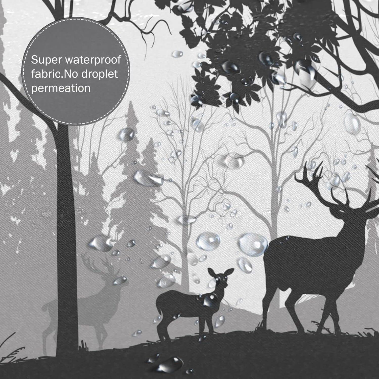 GOOESING Silhouette of Pine Forest Rustic Deer Shower Curtain Forest Elk Pattern Shower Curtain Set with 12 Hooks 60X72IN