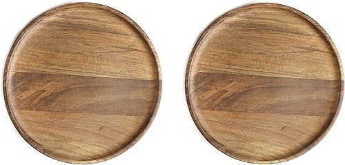 Miniatura 3 de Juego de 4 platos redondos de madera de mango, de 9 pulgadas para servir embutidos, sushi, postre, pan de madera, tabla de servir charcutería para