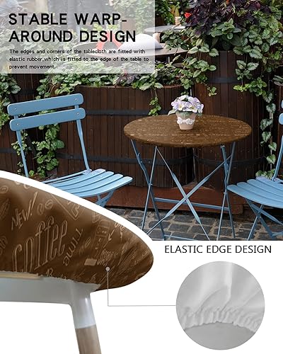 Miniatura 5 de Mantel redondo ajustable con borde elástico, café, té con leche y grano de cacao, impermeable, lavable, para cocina, comedor, fiesta, para mesas de