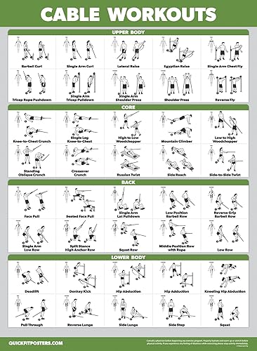 Miniatura 6 de Paquete de 4 pósteres de entrenamiento de máquina de cable volumen 1 y 2 + ejercicios con mancuernas + ejercicios con mancuernas (laminados, 18 x 24