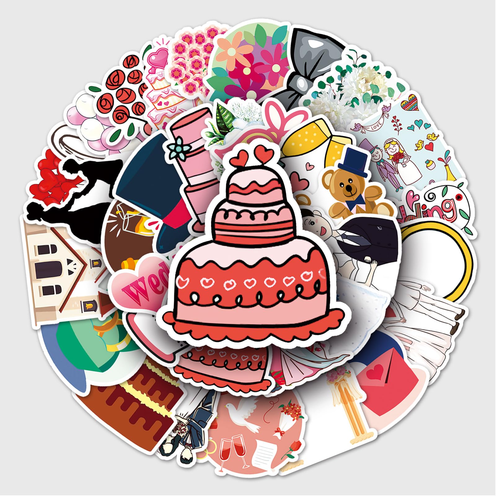 50 adesivi per matrimoni per scrapbooking, in vinile, impermeabili, con parole di matrimonio, per laptop, album di ritagli, biciclette, auto, tazze del telefono e altro (matrimonio)