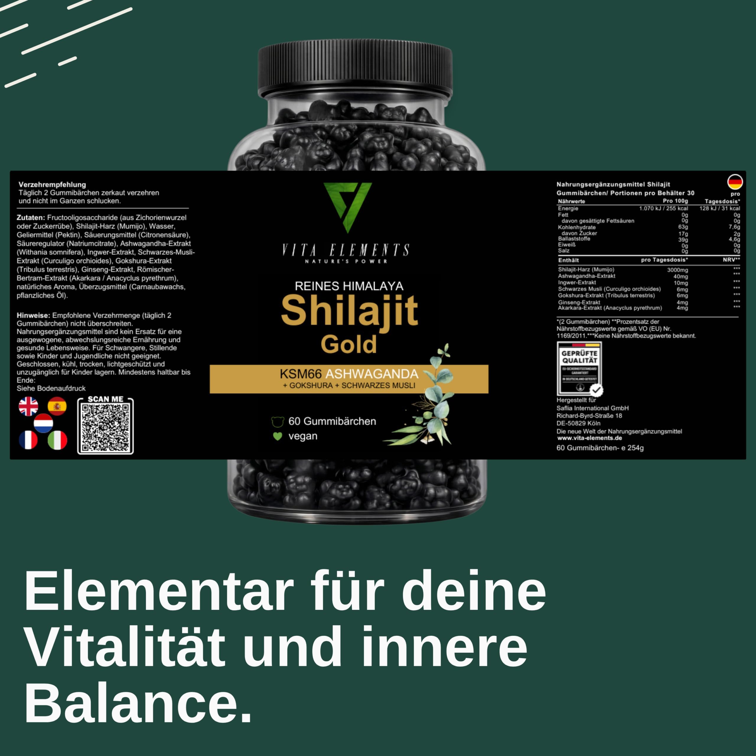 Vita Elements Gominolas Himalaya Shilajit Gold - 60 unidades - Pack de 3
