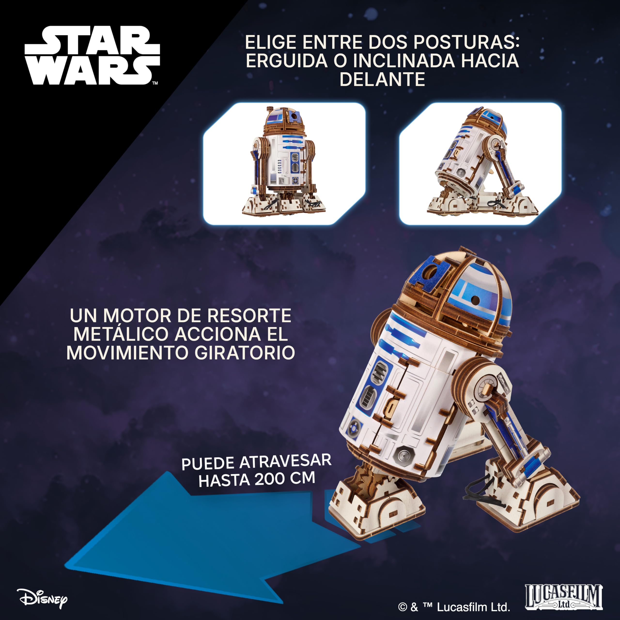 UGEARS Star Wars ™ R2-D2 ™ - Puzzle 3D, maquetas para Construir Adultos, Kit Manualidades Adultos, maquetas para Montar, Puzzle Madera, modelismo, Figuras Star Wars, r2d2 La Guerra de Las Galaxias
