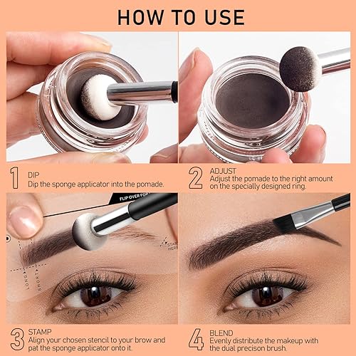 Miniatura 3 de Kit de plantillas para cejas, kit de trío de sellos para cejas con pomada, 10 plantillas de cejas, cepillo de cejas de doble extremo y aplicador de