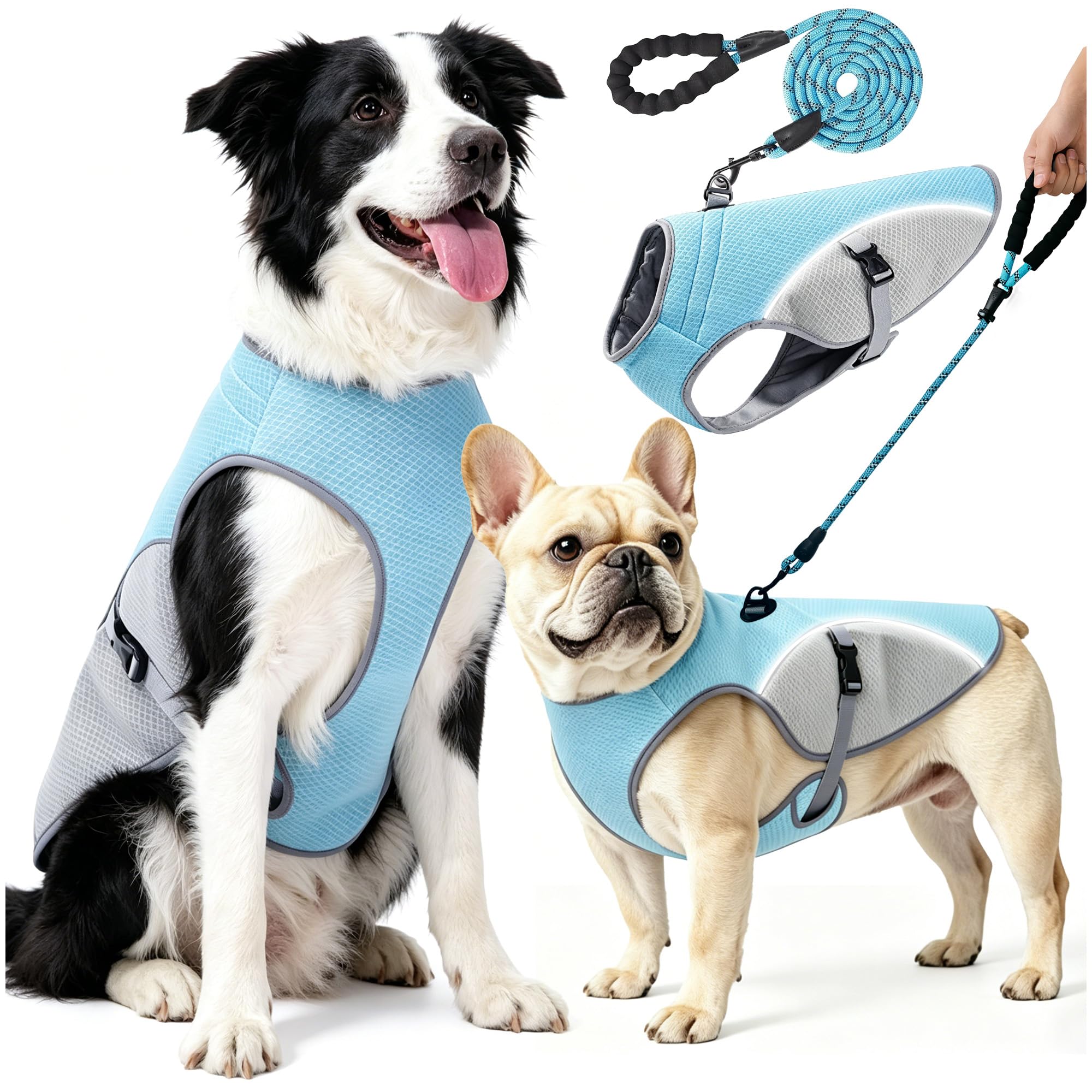 Lvkakmox Dog Cooling Vest with 6.5 FT Leash, Breathable Lightweight Water Cooling Relief Jacket for Small & Large Dogs,for Hunting, Walking and Training (S)