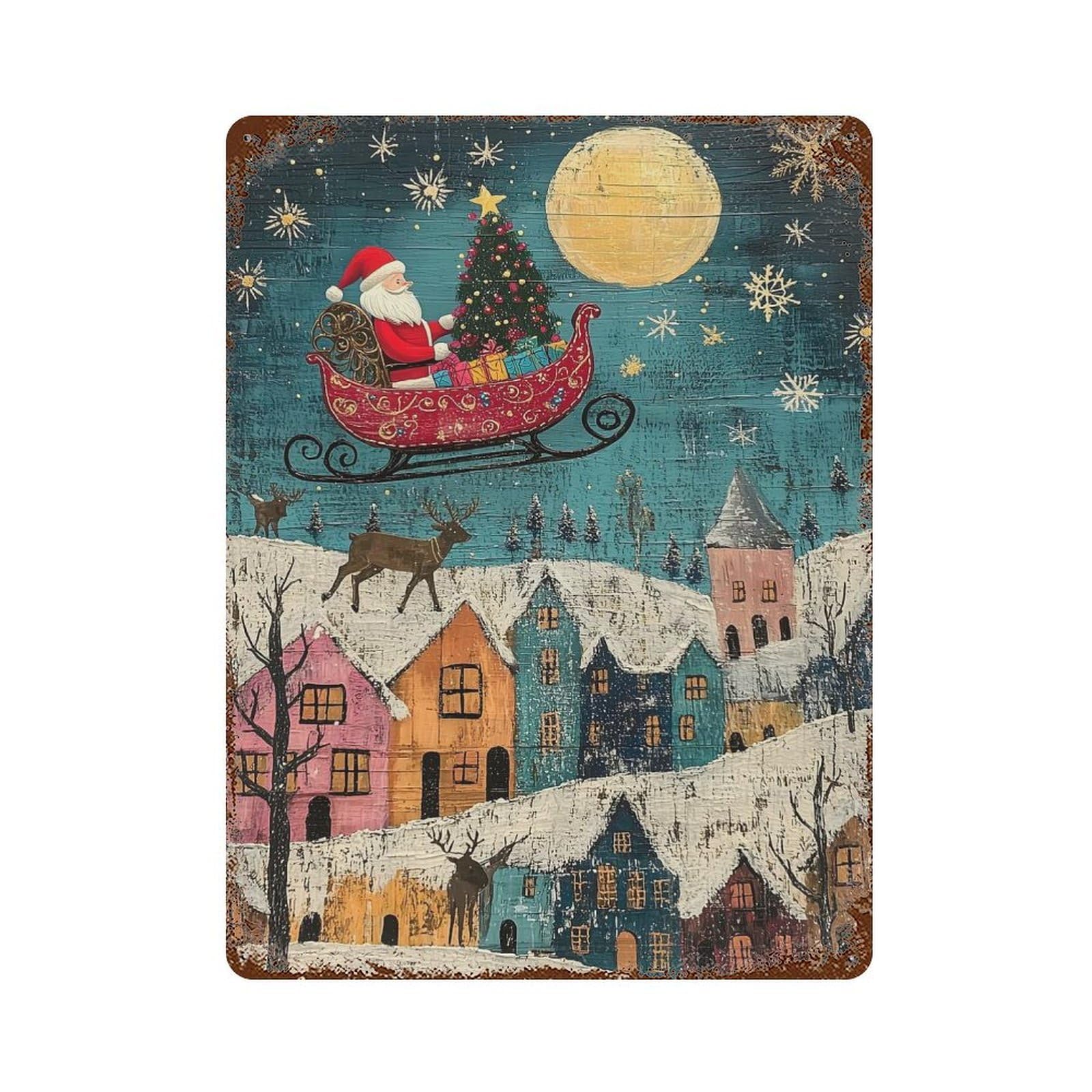 Santas Christmas Eve Flight Vintage Rust Metal Sign 15.7"x11.8", Farmhouse Wall Decor for Garage, Pub Or Kitchen