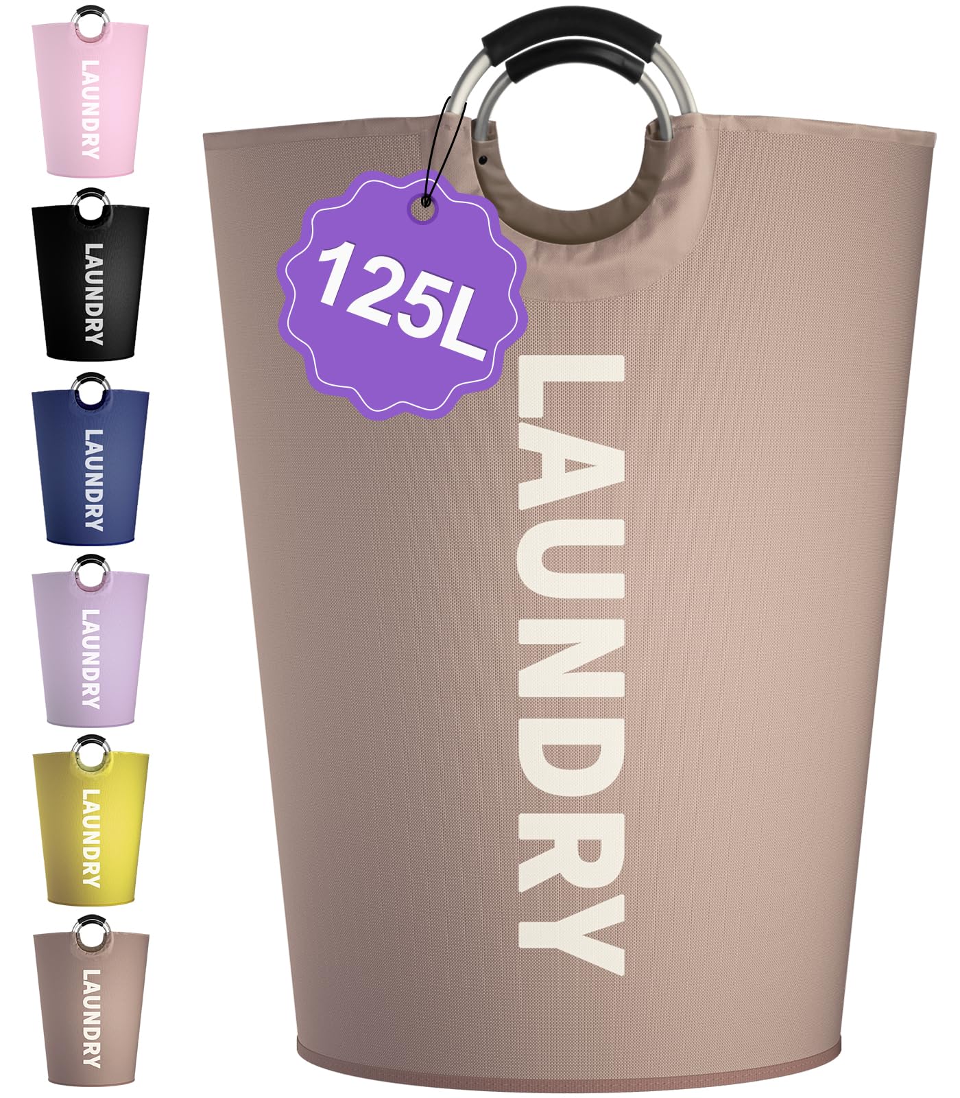 IHOMAGIC 125L Extra Large Laundry Basket with Handles, Folding Dirty Clothes Hamper, Independent Laundry Hamper in 600D Oxford Fabric, Rugged Storage Basket for Family, Dorm, Khaki
