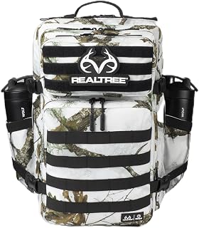 WOLFpak 45L 운동용 체육관 백팩 (Realtree® APX 스노우) 내구성 있는 1000D 방수 옥스포드 소재, MOLLE 웨빙, 노트북 포켓 및 듀얼 컵 홀더 포함