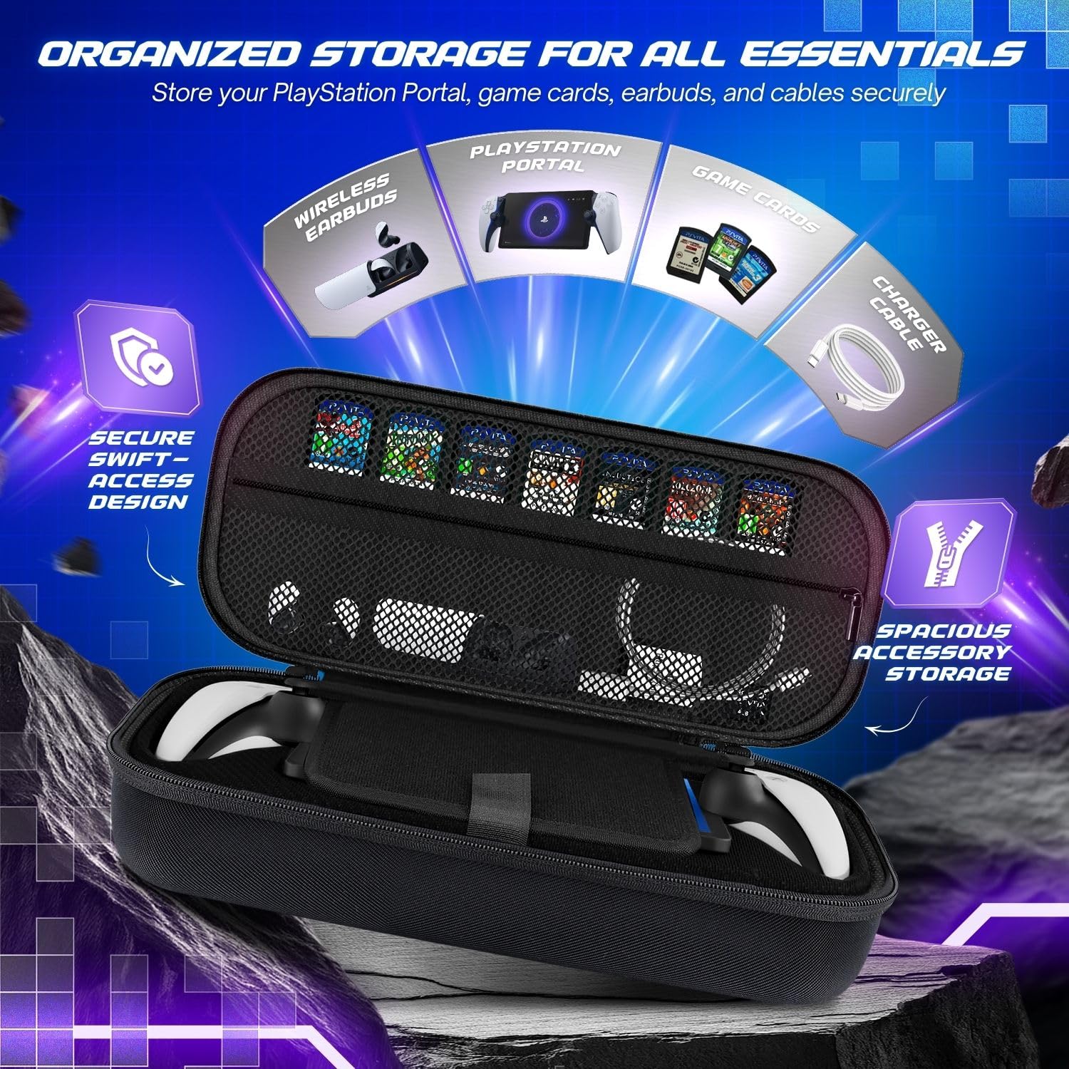 TNP Custodia da trasporto per PlayStation Portal, borsa da viaggio portatile per PS5 con custodia protettiva in silicone e 2 pellicole protettive per lo schermo, antiurto e anti-collisione