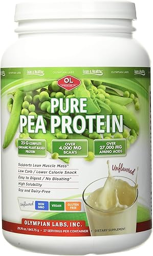 Olympian Labs Polvo de proteína de guisante a base de plantas, sin sabor, 0.88 oz de proteína, vegana, baja en carbohidratos netos, sin gluten, sin