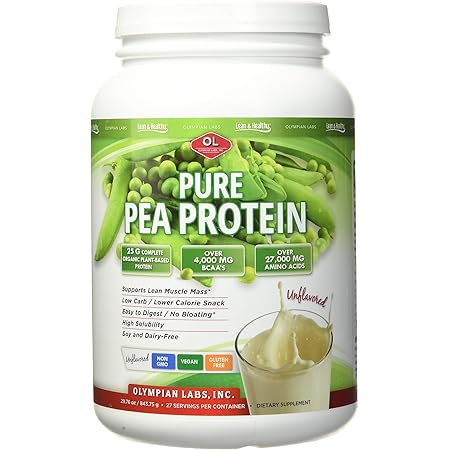 Olympian Labs Plant Based Pea Protein Powder, Unflavored - 25g of Protein, Vegan, Low Net Carbs, Gluten Free, Lactose Free, No Sugar Added, Soy Free, Kosher, Non-GMO, 2 Pound Pea Protein
