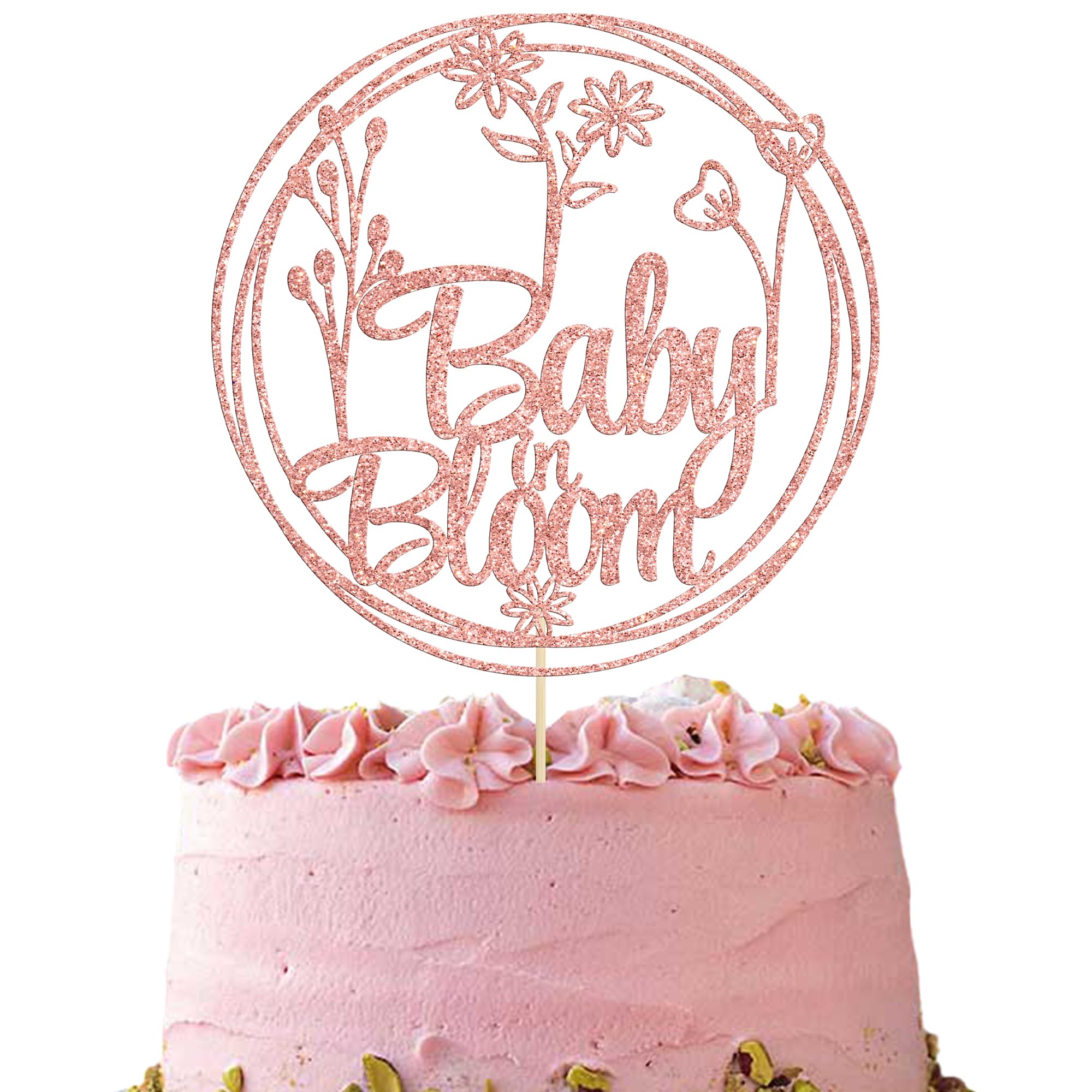 Gyufise 1Pcs Baby in Bloom Cake Topper Glitter Flower Theme Baby Shower Cake Pick Decorations Floral Baby Shower Gender Reveal Party Decorations