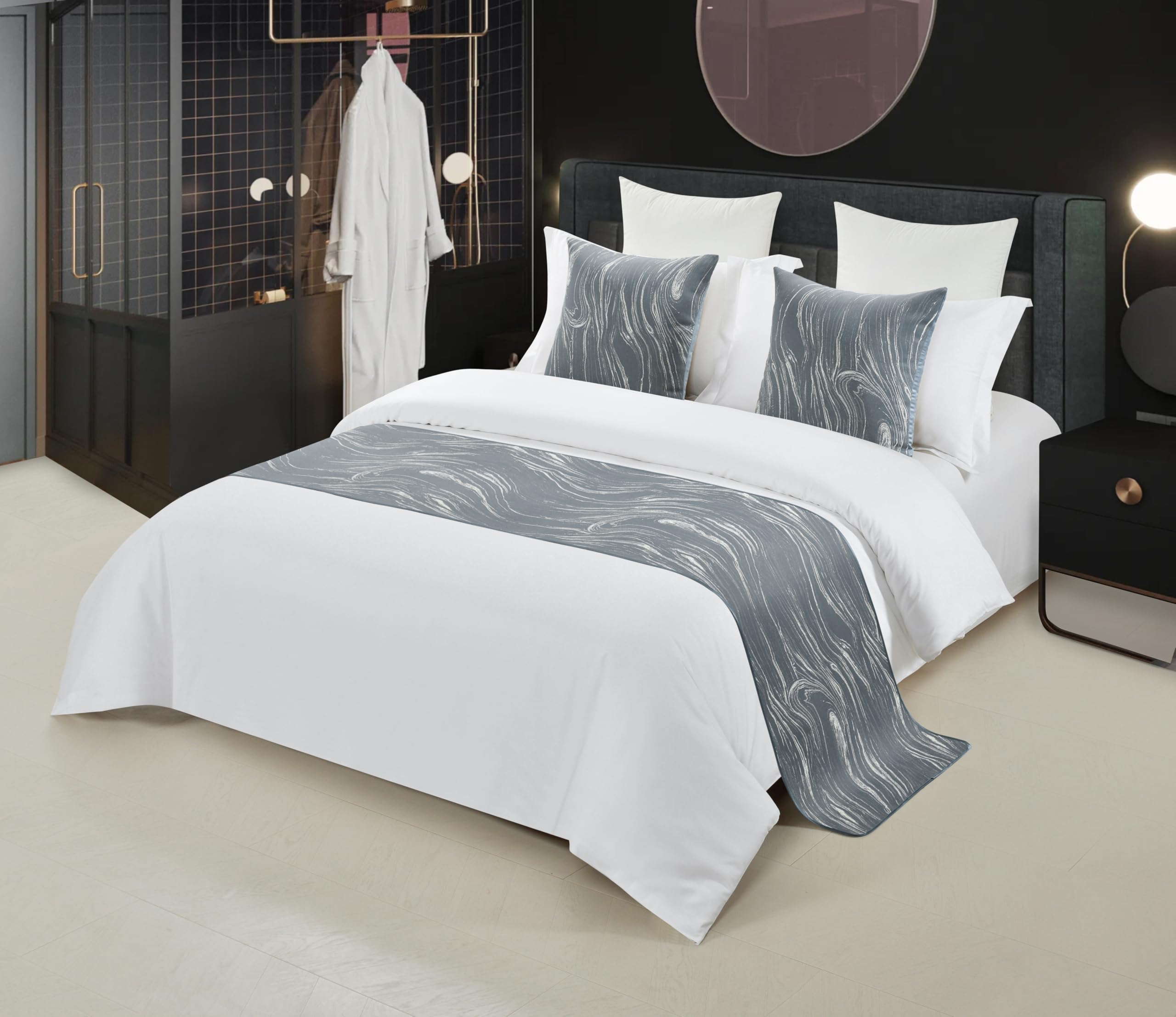 Eseriallen Luxury Hotel Grade Bed Runner grey 180X45cm for 1.2m Bed Elegant comfortable Fabric with Matching Cushions Wrinkle-Free and Premium Finish