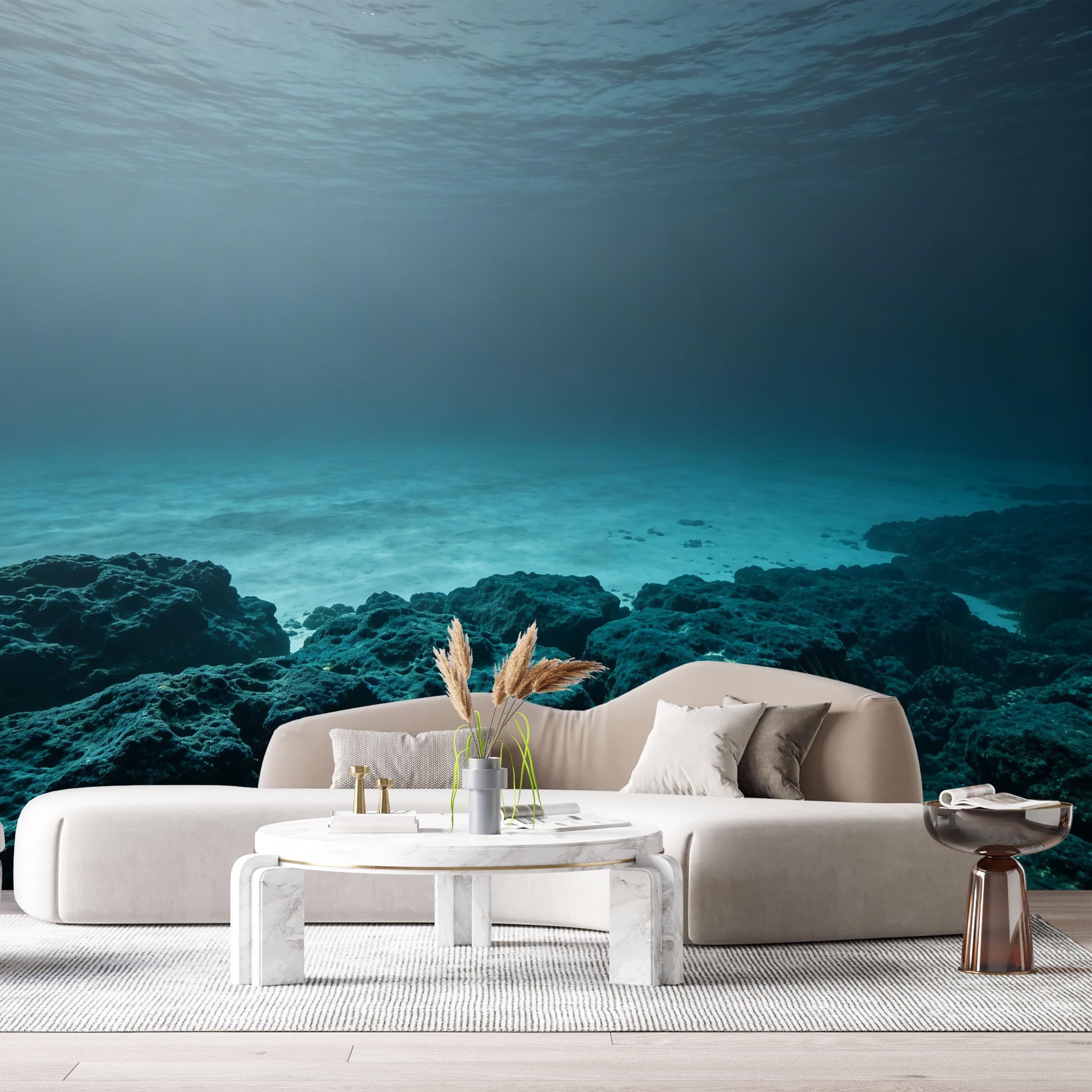 Custom Size Wall Murals Deep Ocean Marine Underwater Seascape Rocks Texture SelfAdhesiveWall Fabric Removable Wallpaper Wall Decor for Living Room Bedroom Bathroom