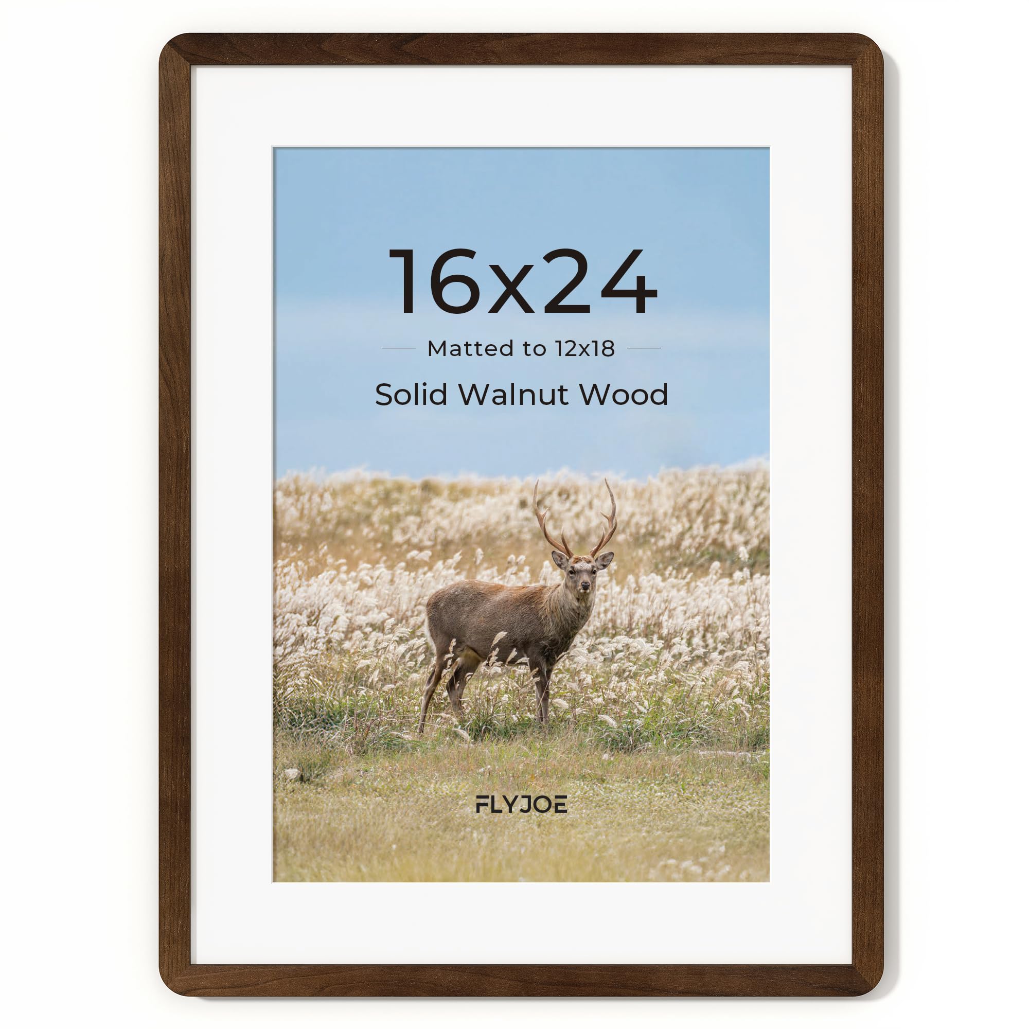 FLYJOE 16x24 Solid Walnut Wood Picture Frame with Tempered Glass