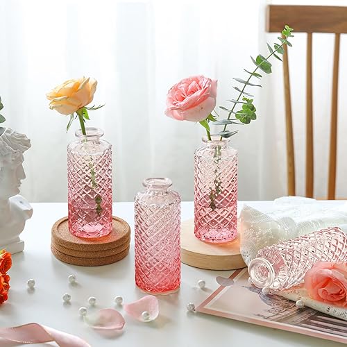 Miniatura 5 de ComSaf Juego de 12 jarrones de cristal, pequeños jarrones de diamante a granel, mini jarrones de flores para centros de mesa, centro de mesa de